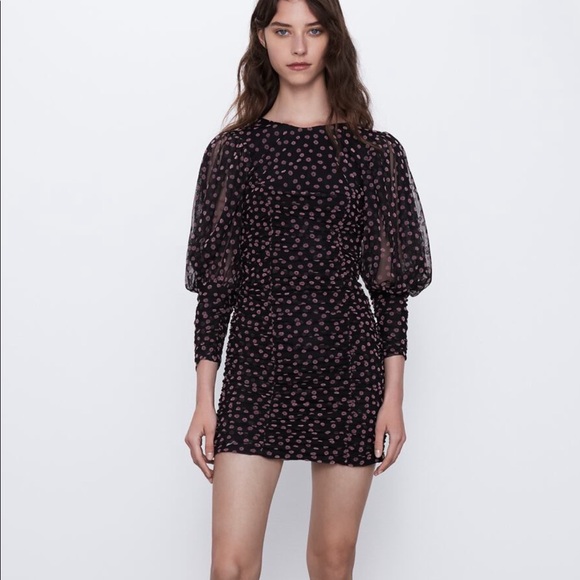 ZARA DRAPED FLORAL MINI DRESS - Picture 1 of 9